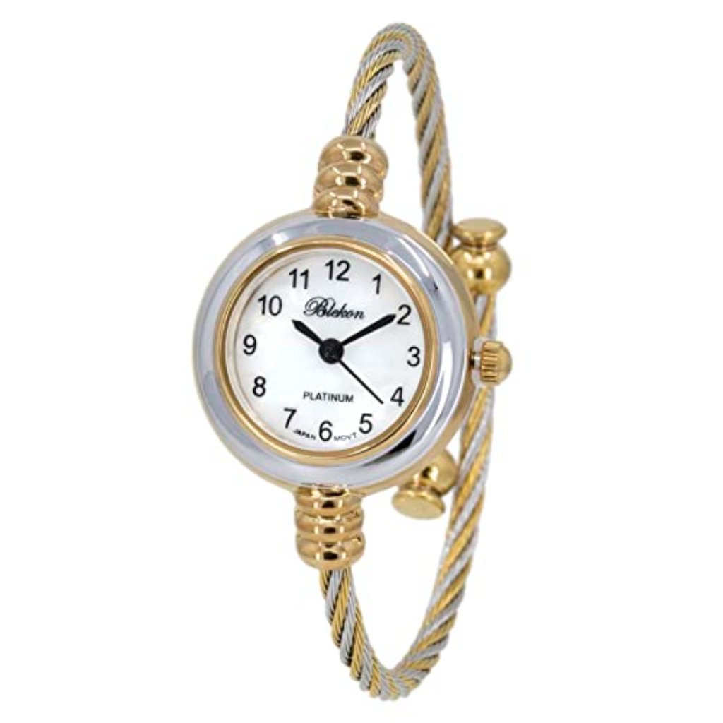 2tone Gold Silver Cable Band Ladies Bangle Cuff Watch